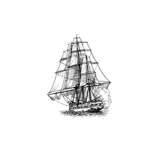 Black and white sketch of old victorian-era sail ship