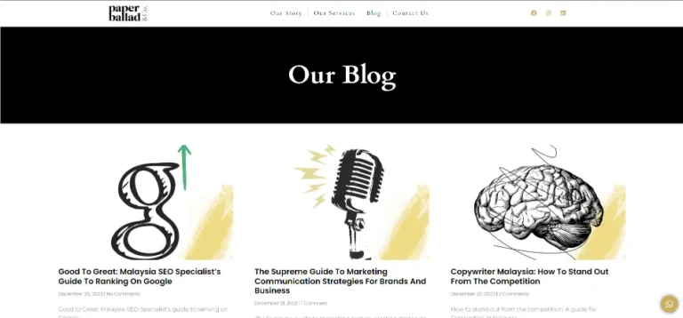 blog page for Paperballad, a content marketing agency in kuala lumpur