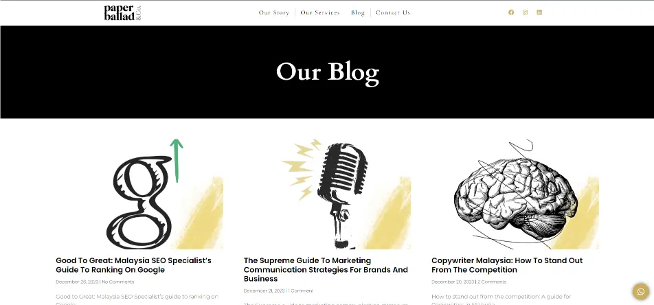 blog page for Paperballad, a content marketing agency in kuala lumpur