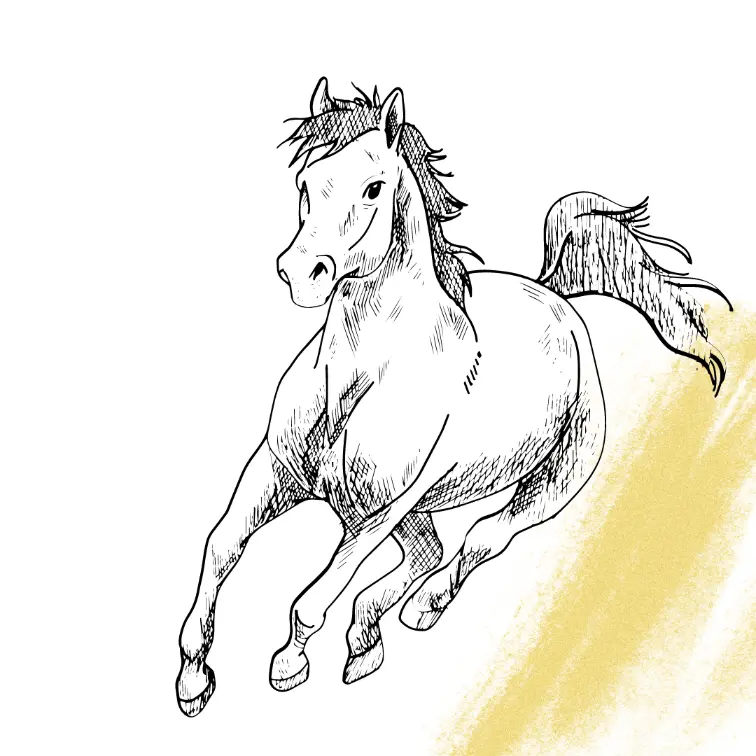 A sketch of horse running at a slanted angle