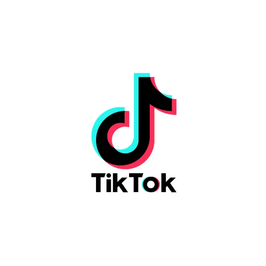 TikTok D musical note logo in black blue and red on a blank background.