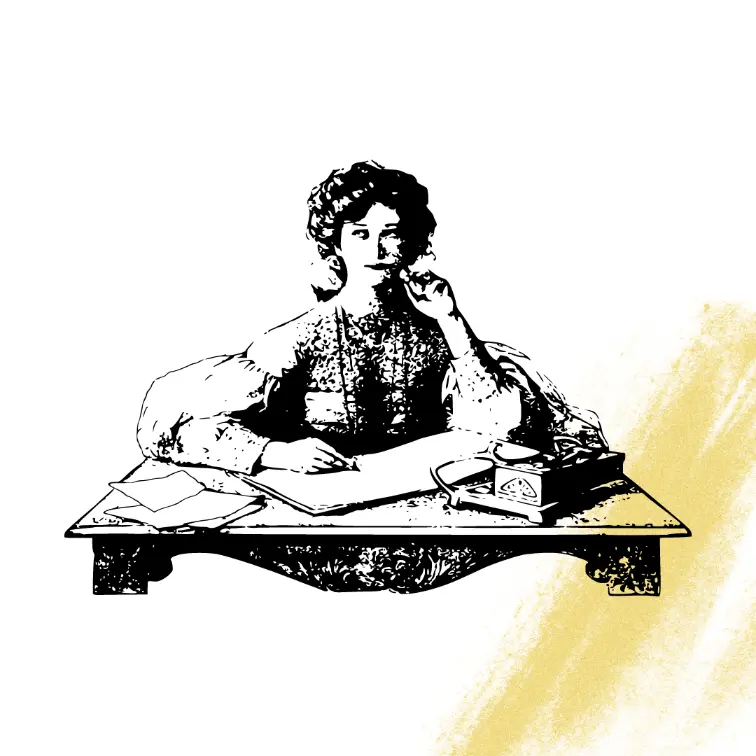 Sketch of woman at study table