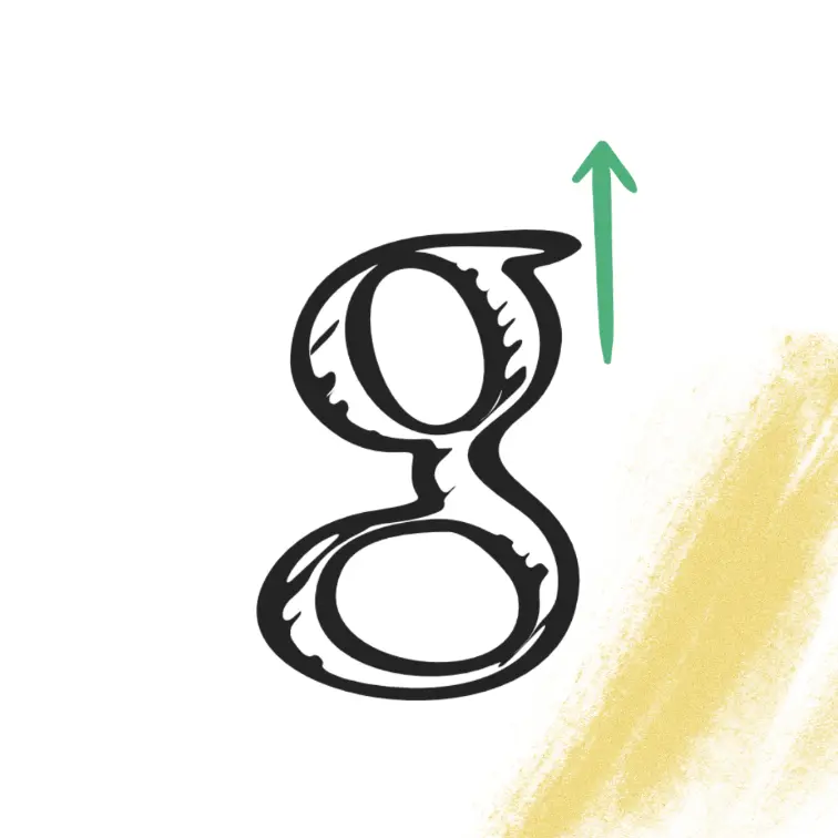 A letter G which represents google and a green arrow