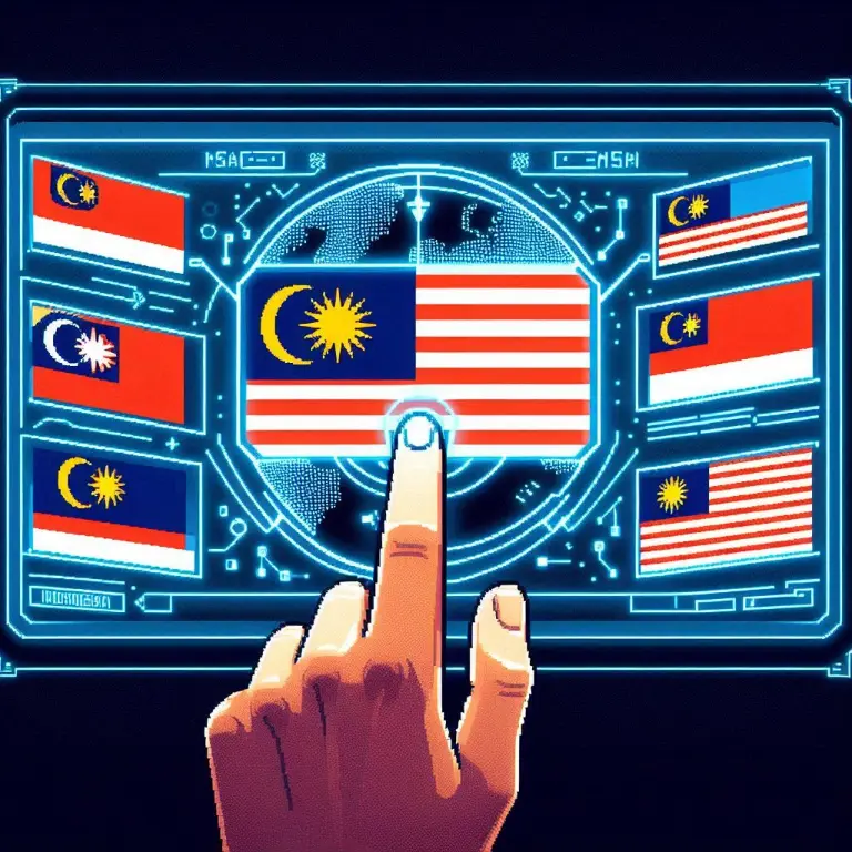 An offscreen finger choosing a Malaysian flag icon out of other flag icons signifying choosing the right digital marketing agency in malaysia