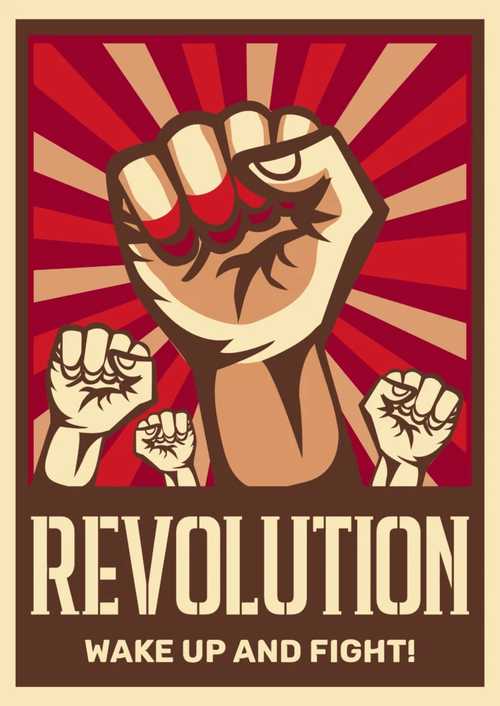 poster propaganda 'revolution wake up and fight'