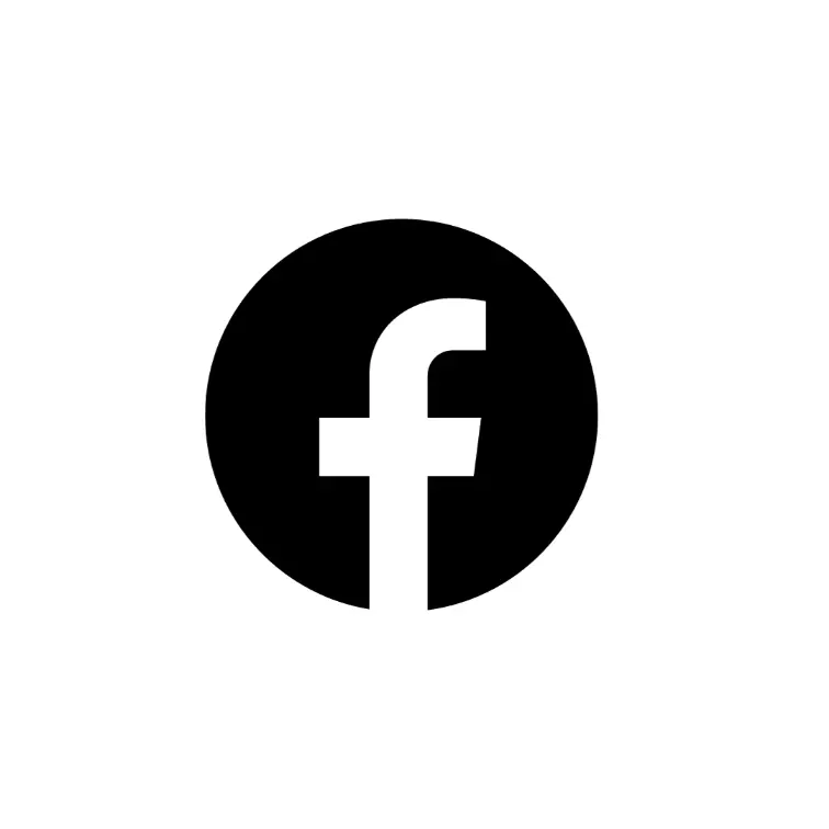 Logo media sosial Facebook berwarna hitam dan putih di mana huruf F berada dalam frame bulat