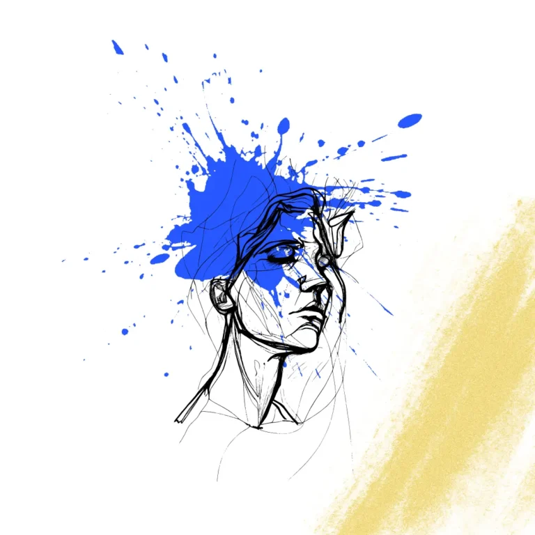 sketched face with blue splat to represent navigating the startup world
