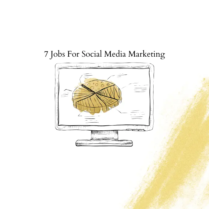 Social media marketing picture represented by a pie chart and 7 gold segments.