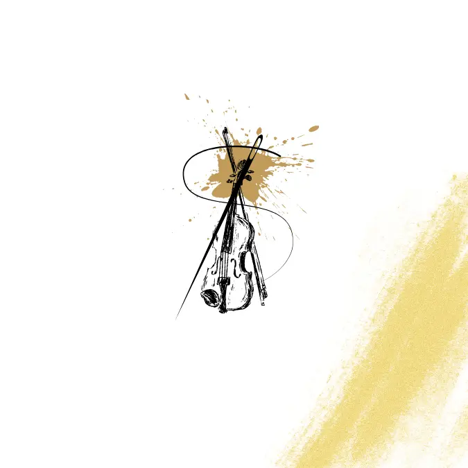 Needle and a thread sketch paired with violin and bow to represent a la carte marketing features.
