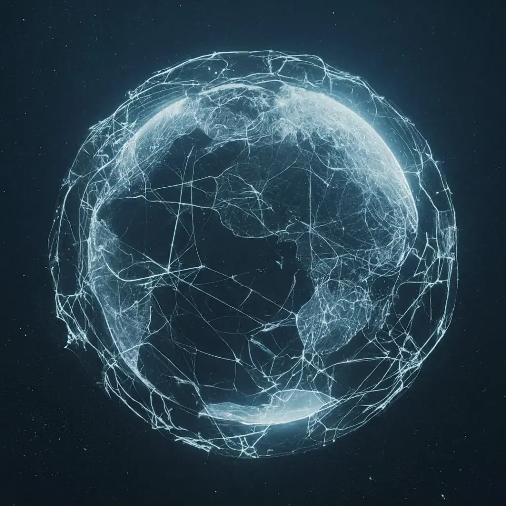Digitzed wireframe globe to symbolize technology content marketing.