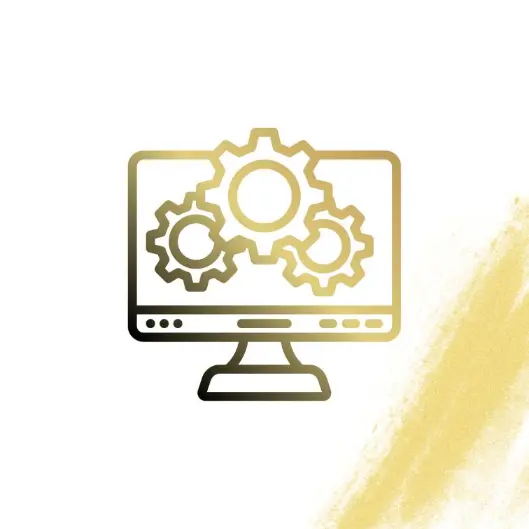 monitor with 3 gears popping out as abstract representation of content marketing for saas