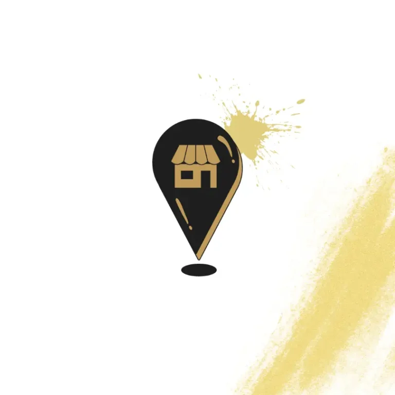black location pin with gold house icon inside that represents hyperlocal social media marketing