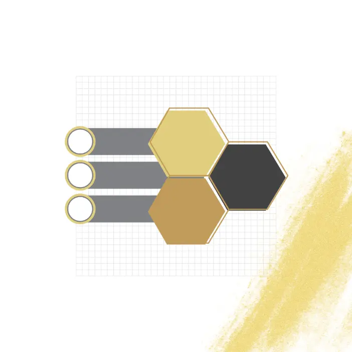 3 sliders adjoining a 3-way hexagonal grid to symbolize a content marketing infographic