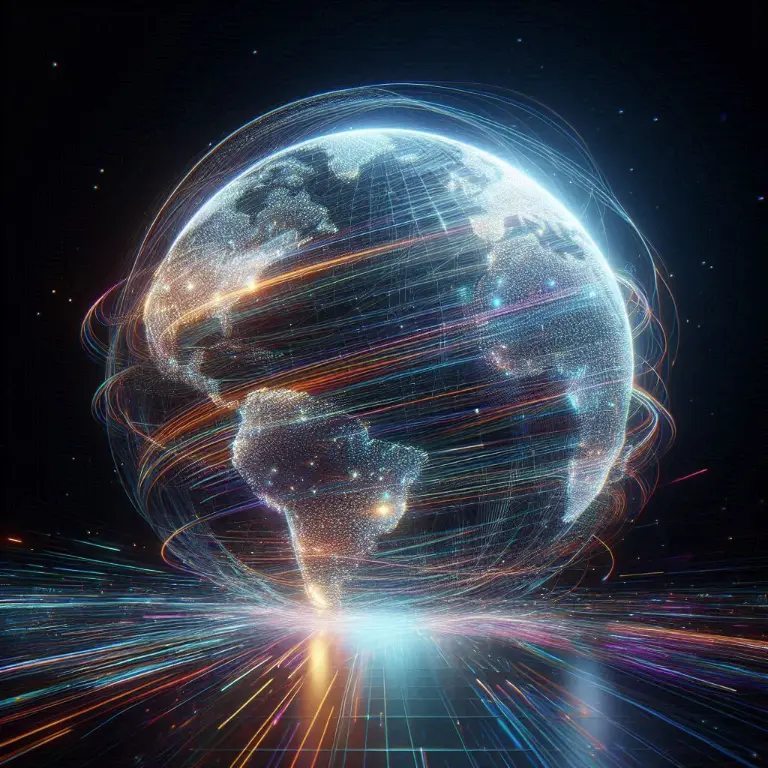 A holographic globe with light trails covering its surface that represents website traffic as one of the advantages of social media marketing.