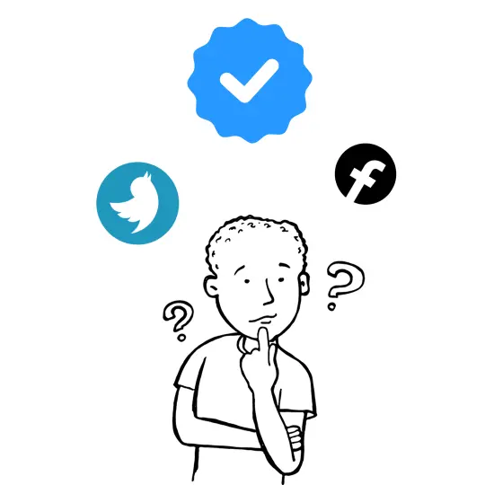 budak lelaki yang keliru dengan maksud media sosial dan definisi media sosial dengan logo twitter, facebook dan instagram verify tick
