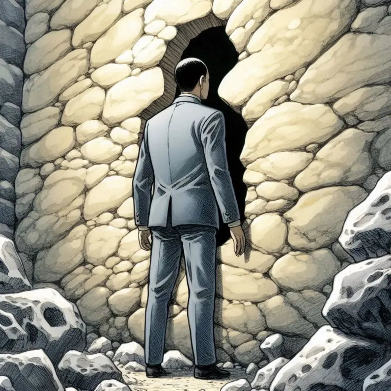 A man starting into a human-shaped hole to signify a social media agency in Malaysia determining a client's industry fit.